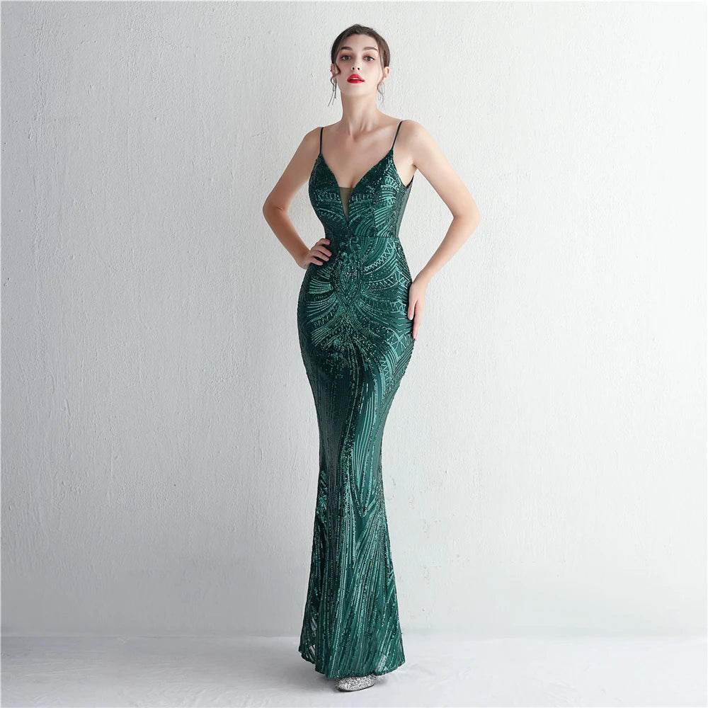 HBLL Sexy V Neck Maxi Dress - Purple Sequin Evening Gown for Parties - Buy Center UK