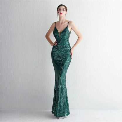 HBLL Sexy V Neck Maxi Dress - Purple Sequin Evening Gown for Parties - Buy Center UK