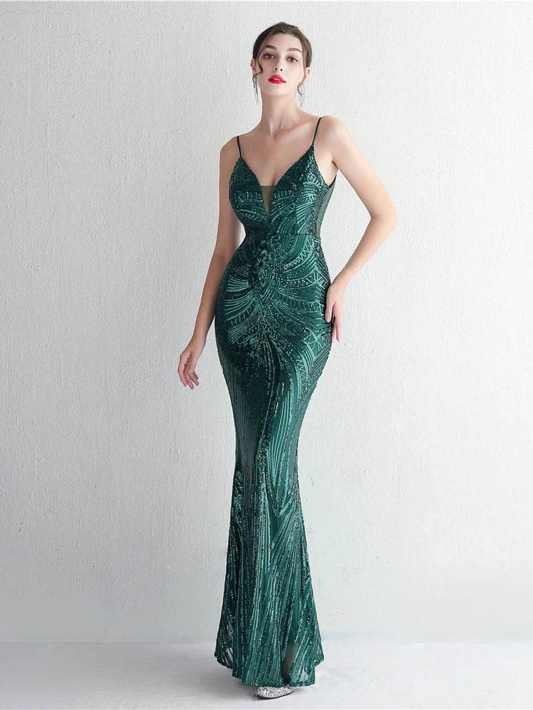HBLL Sexy V Neck Maxi Dress - Purple Sequin Evening Gown for Parties - Buy Center UK