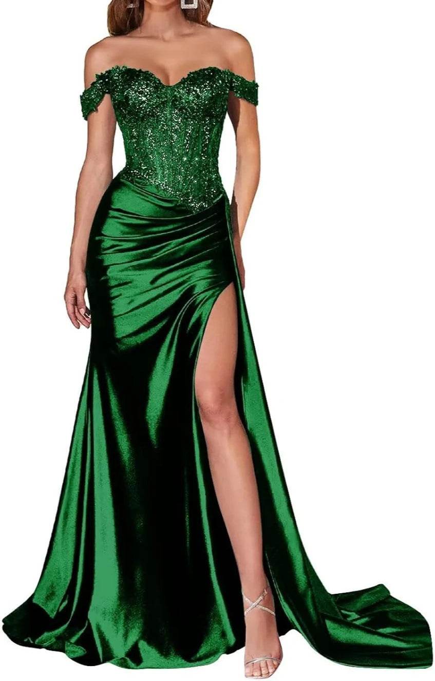 Navy Blue Strapless Satin Prom Dress – Elegant Split Evening Gown - Buy Center UK