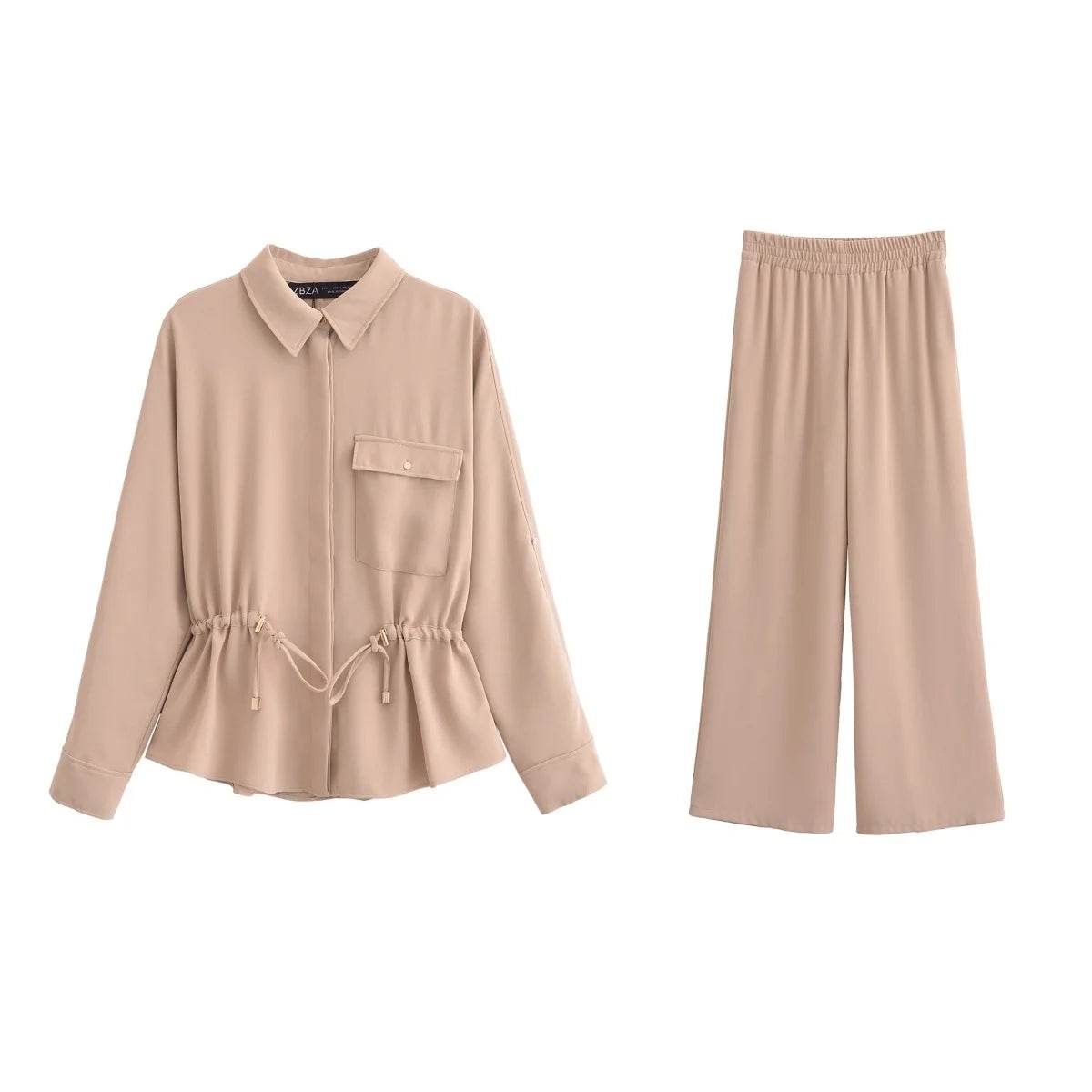 PB&ZA Women's Fashion Sets - Collared Blouse & Wide Leg Pants - Buy Center UK
