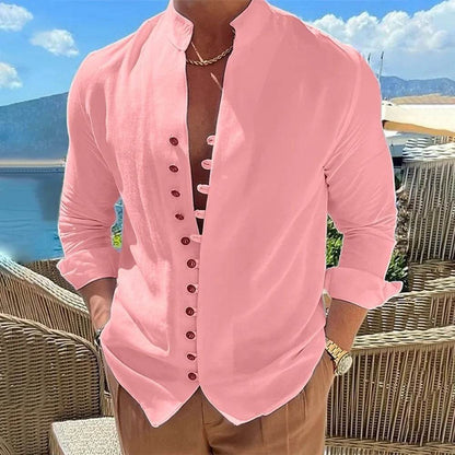 Buy Center Men’s Long Sleeve Casual Shirt - Solid Color, Loose Fit - Buy Center UK