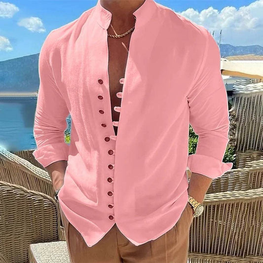 Buy Center Men’s Long Sleeve Casual Shirt - Solid Color, Loose Fit - Buy Center UK