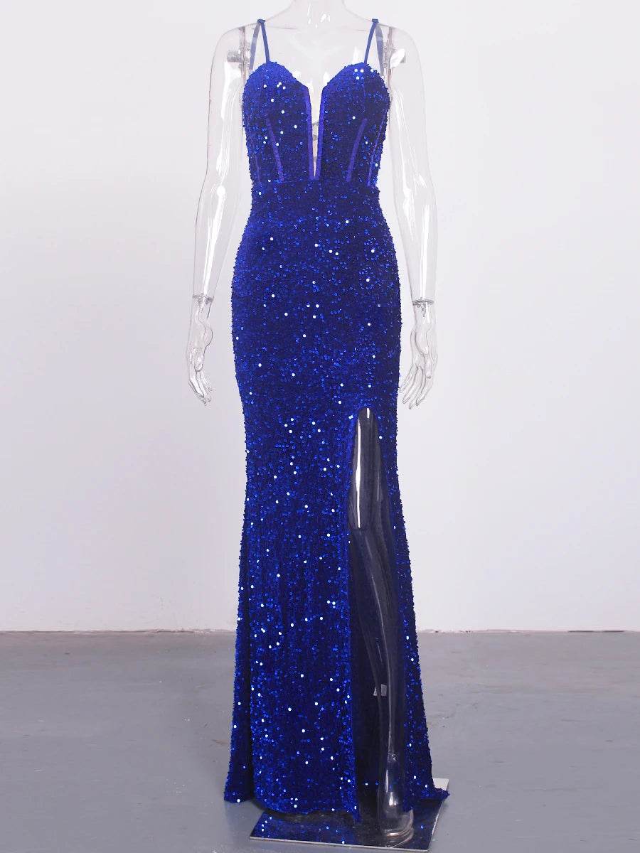 Romagic Deep V Neck Open Back Gown - Sequin Party Dress 2025 - Buy Center UK