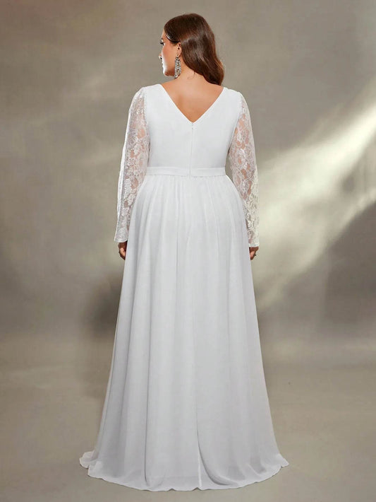 Mgiacy Plus Size Deep V Lace Evening Gown - Full Skirt Elegance - Buy Center UK