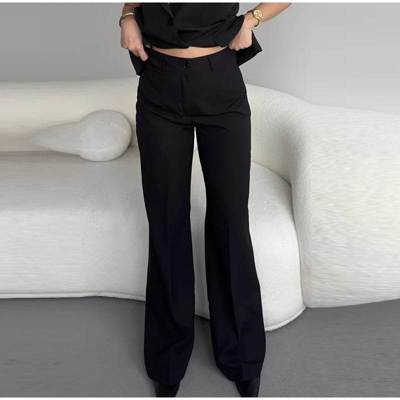 Elegant Blazer Pants Set for Women - Deep V-neck, Shoulder Pads - Buy Center UK