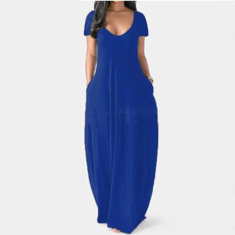 Stylish Plus Size Women's Summer Dress - Deep V Neck, Short Sleeves - Buy Center UK