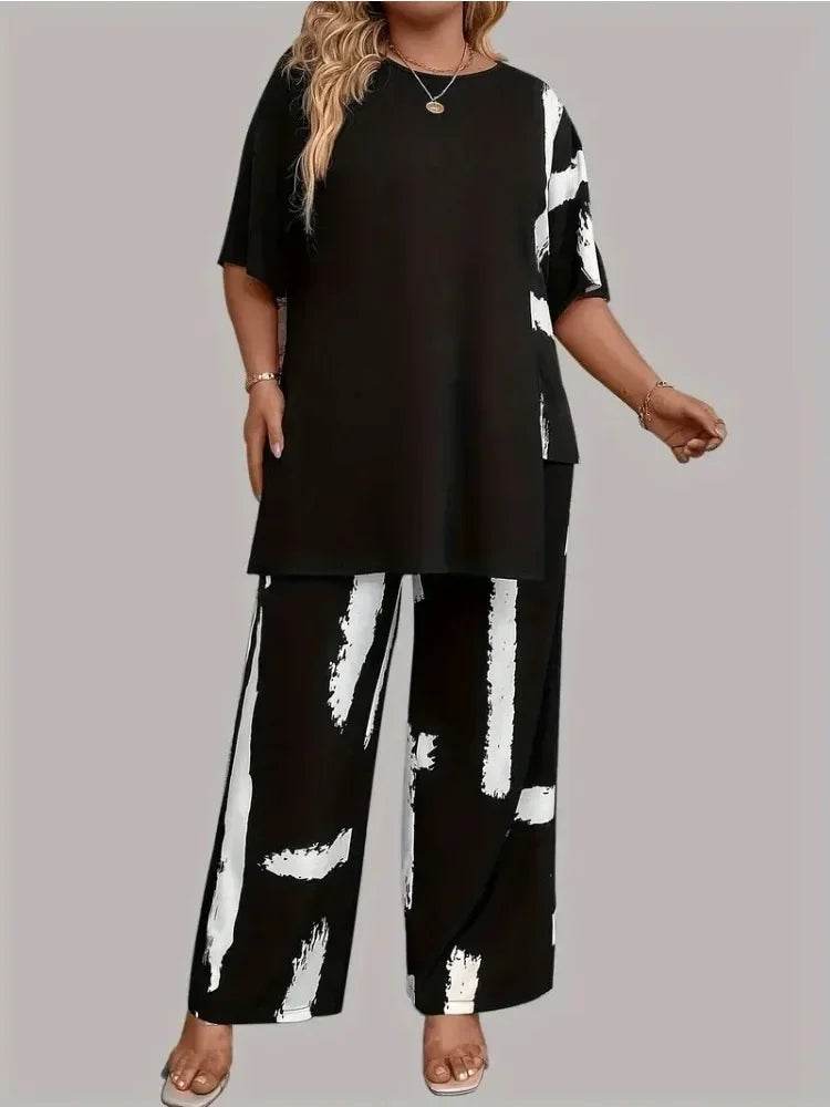 Buy Center Plus Size Women's Brush Print 2 Piece Outfit Set - Buy Center UK