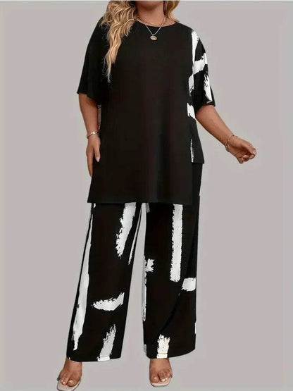 Buy Center Plus Size Women's Brush Print 2 Piece Outfit Set - Buy Center UK