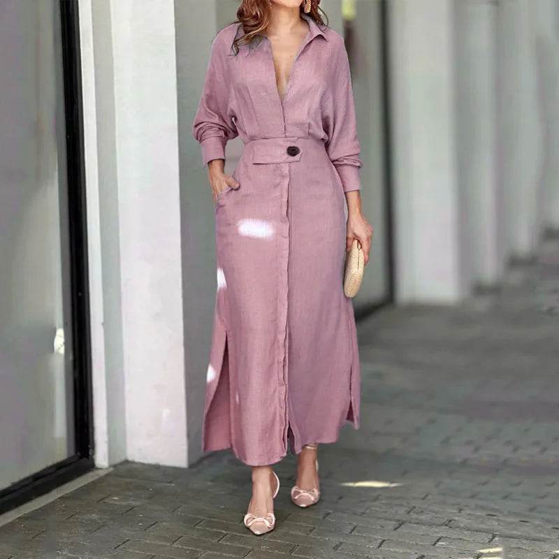Elegant Long Sleeve Women Dress 2024 - V Neck, Casual Style S-3XL - Buy Center UK