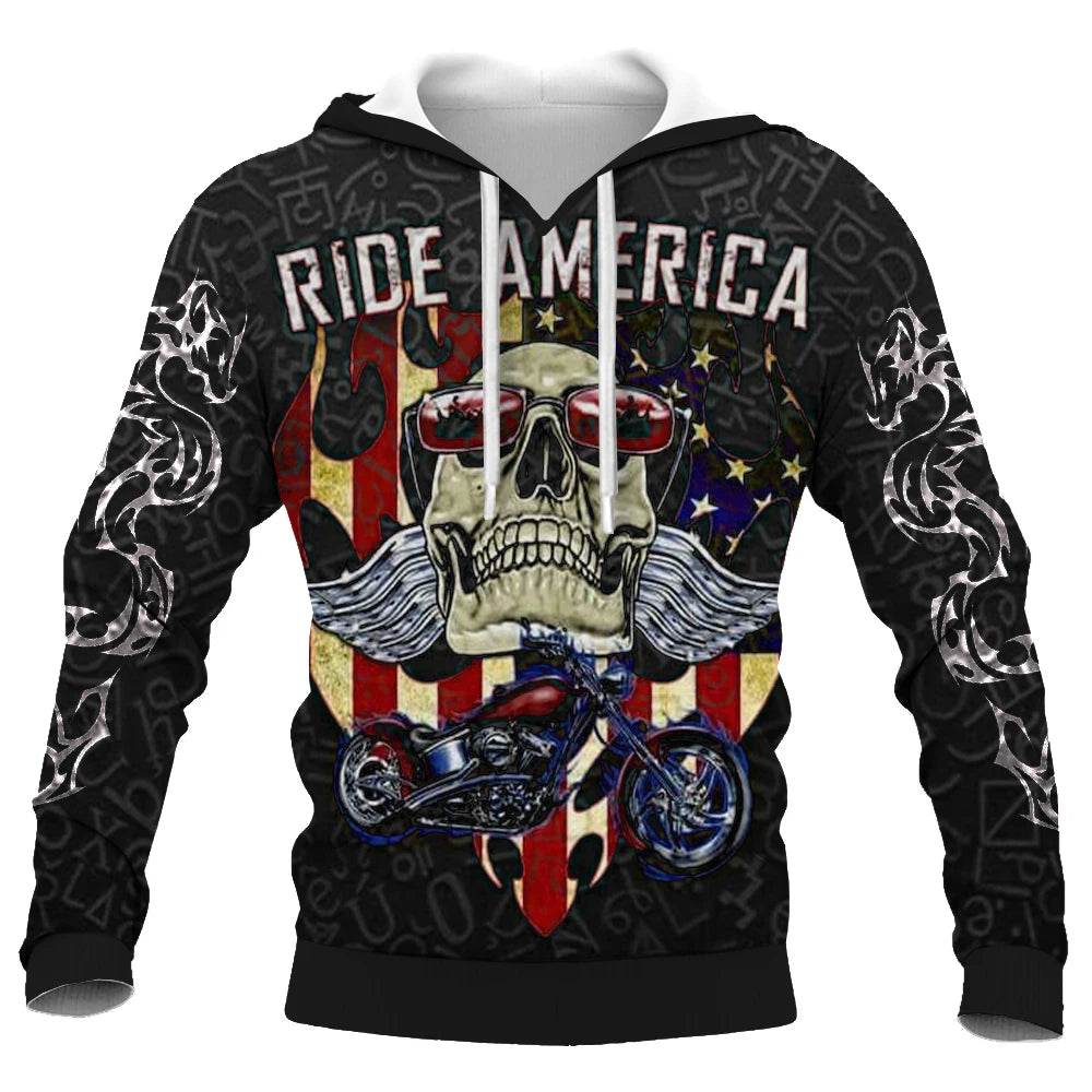 2023 Men's Vogue Skull Motorcycle Hoodie - Loose Fit, 3D Printed - Buy Center UK