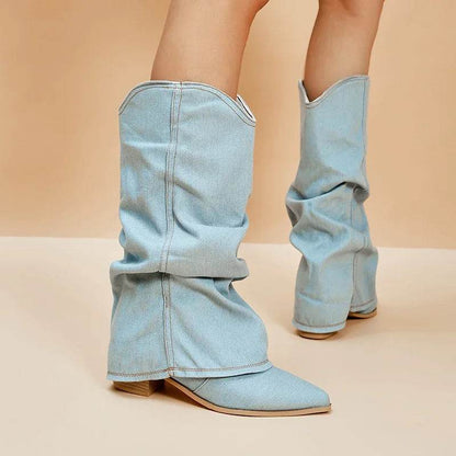 Buy Center Denim Block Heels Boots for Women - Chic & Comfortable - Buy Center UK