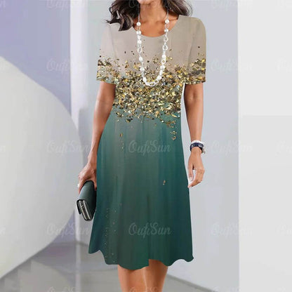 2024 Women's Plus Size Midi Dress - Elegant Graphic Print & Comfort - Buy Center UK