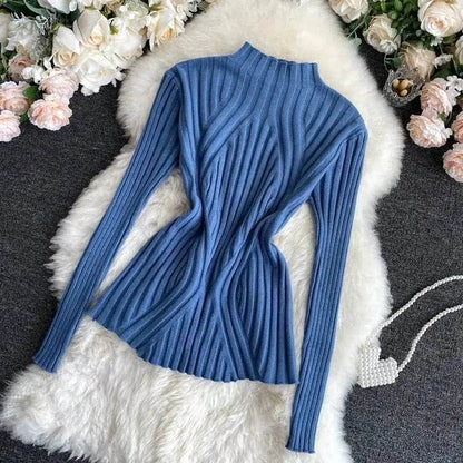 Chic Women’s Knitted Pullover Sweater - Half Turtleneck, Slim Fit - Buy Center UK