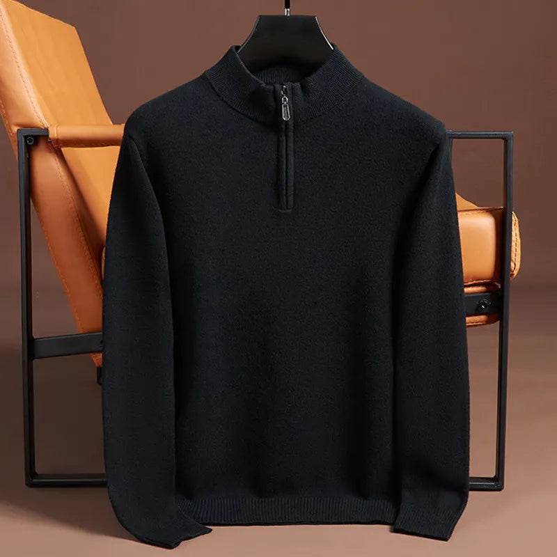 Buy Center Men's Cashmere Sweater - Half Zipper Turtleneck, Warm Knitted - Buy Center UK