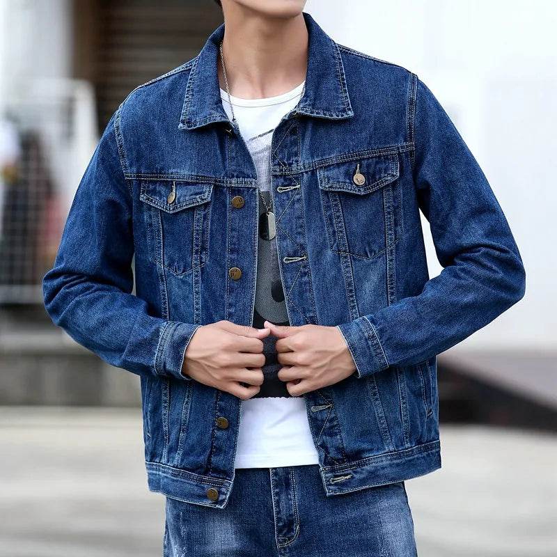 Buy Center Men's Denim Jacket - Casual Turn Down Collar, Spring Style - Buy Center UK