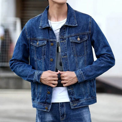 Buy Center Men's Denim Jacket - Casual Turn Down Collar, Spring Style - Buy Center UK