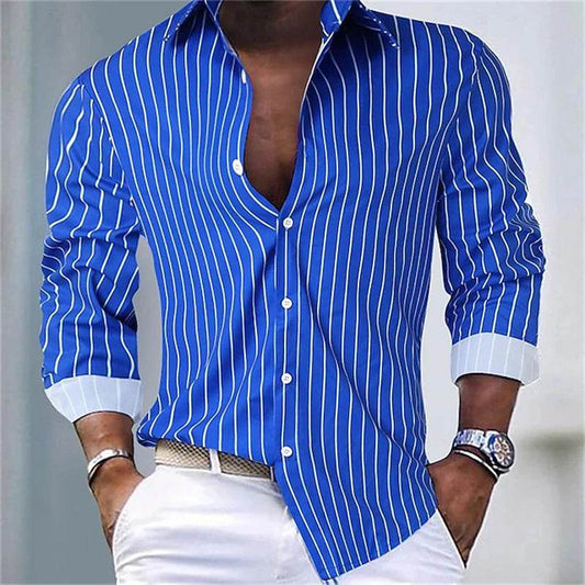 Buy Center Men's Blue Striped Hawaiian Shirt - Summer Beach Style - Buy Center UK