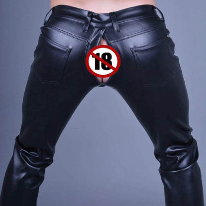 Buy Center Men's Black Faux Leather Pants - Zip Open-Crotch Design - Buy Center UK