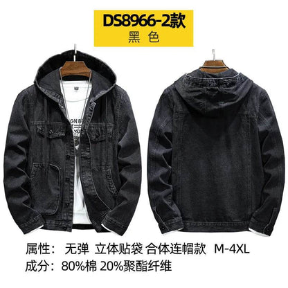 Buy Center Men’s Hooded Denim Jacket - Casual Spring Style, Pockets - Buy Center UK