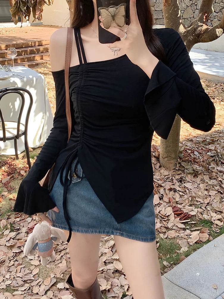 Buy Center Off Shoulder Top - Elegant Long Sleeve White Tee for Women - Buy Center UK