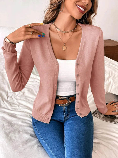 Buy Center Women's Vintage V Neck Cardigan - Cozy Knit Sweater Top - Buy Center UK