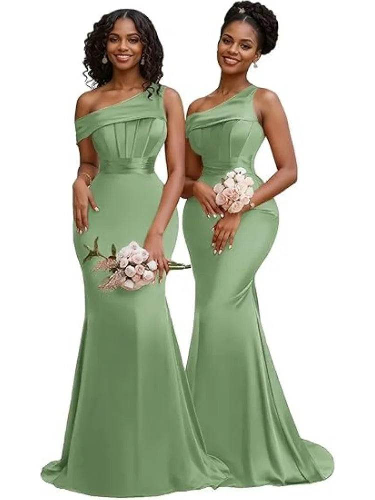 Buy Center Mermaid One Shoulder Satin Bridesmaid Dress - Elegant Gown - Buy Center UK