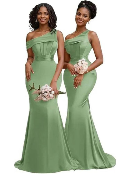 Buy Center Mermaid One Shoulder Satin Bridesmaid Dress - Elegant Gown - Buy Center UK