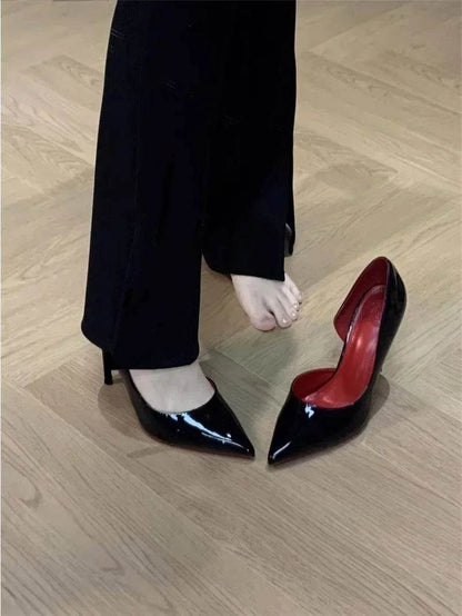 UOSU Black Patent Leather High Heel Pumps - Sexy Pointed Toe Design - Buy Center UK