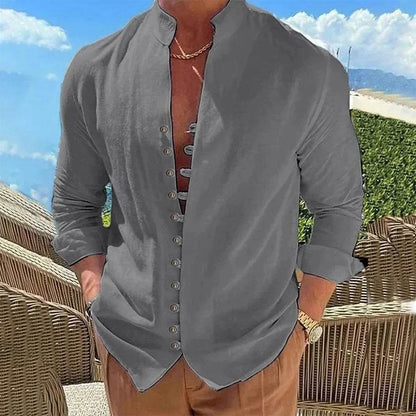 Buy Center Men’s Long Sleeve Casual Shirt - Solid Color, Loose Fit - Buy Center UK