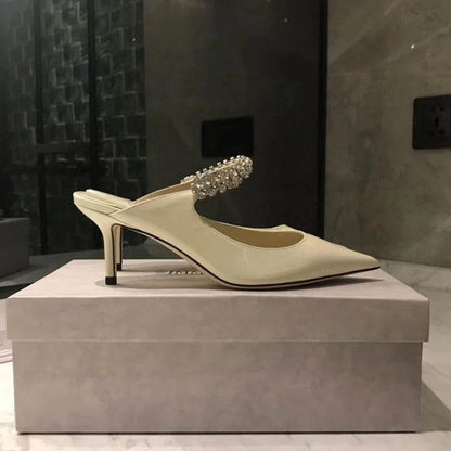 Women's Pointed Toe Mules - Rhinestone Stiletto Sandals for Summer - Buy Center UK