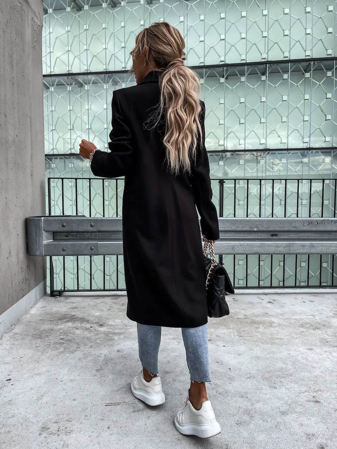 Buy Center Women's Long Woolen Coat - Stylish Autumn Winter Trench - Buy Center UK
