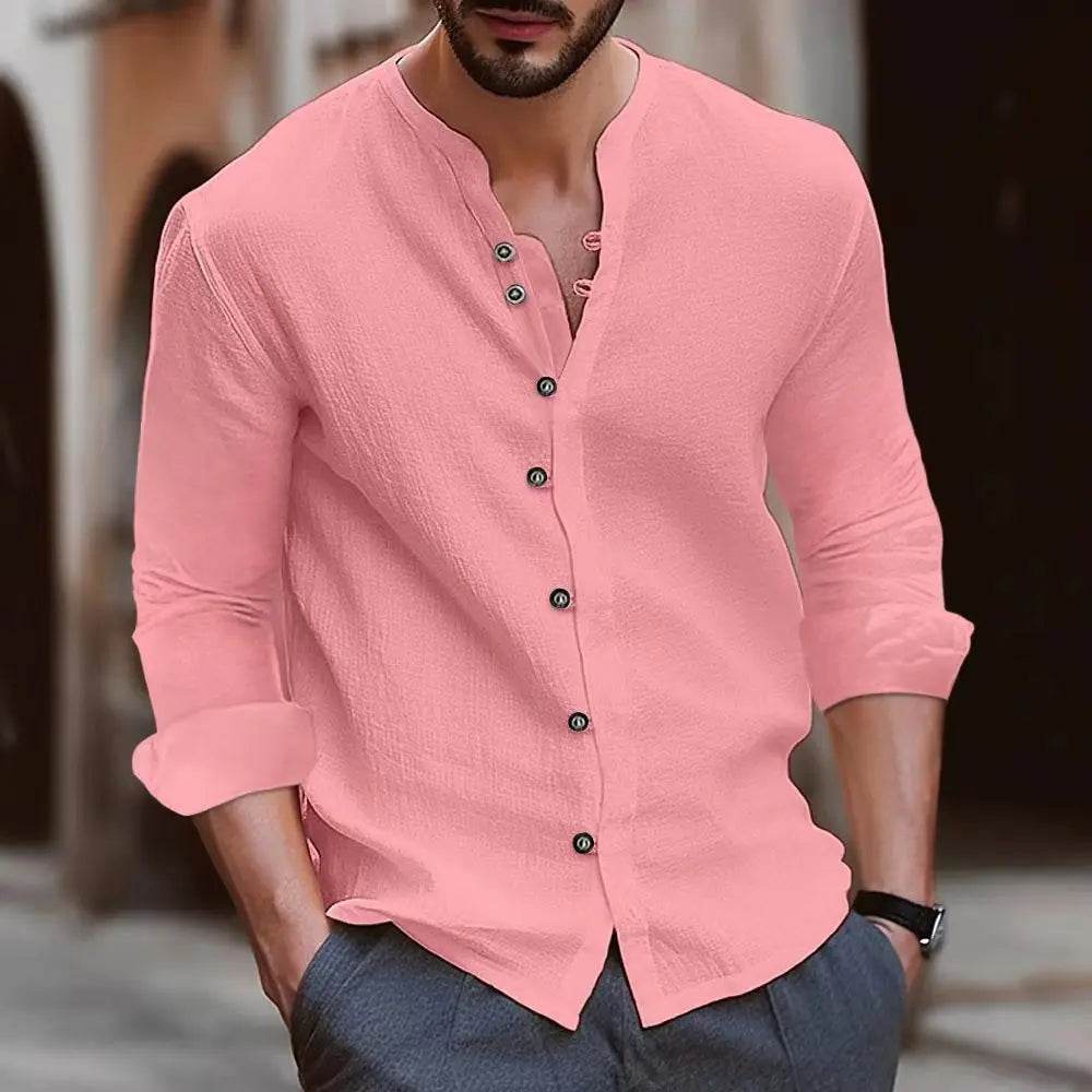 Buy Center Cotton Linen Men's Shirt - Retro Casual Long Sleeve Top - Buy Center UK