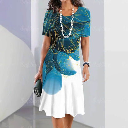 2024 Women's Plus Size Midi Dress - Elegant Graphic Print & Comfort - Buy Center UK