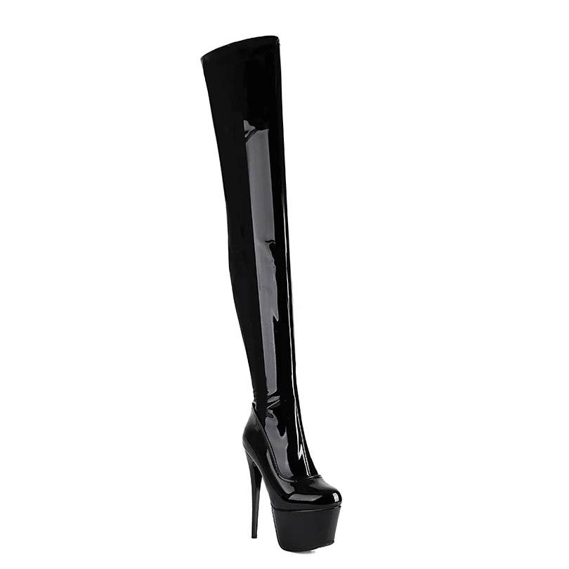 Buy Center Plus Size Over-the-Knee Patent Leather Platform Boots - Buy Center UK