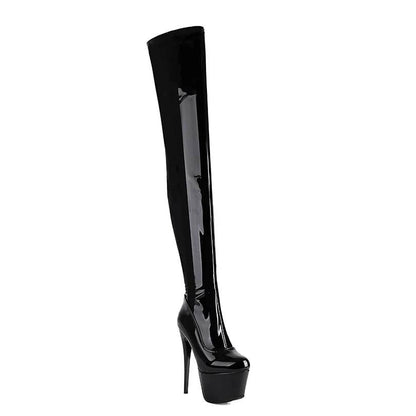 Buy Center Plus Size Over-the-Knee Patent Leather Platform Boots - Buy Center UK