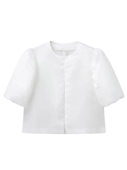 Buy Center Women's Solid Satin Blouse - Pouf Balloon Sleeves, Loose Fit - Buy Center UK