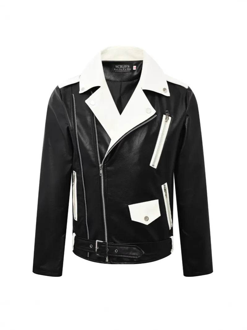 Buy Center Men's Motorcycle Leather Jacket - Slim Fit, Oblique Zipper - Buy Center UK