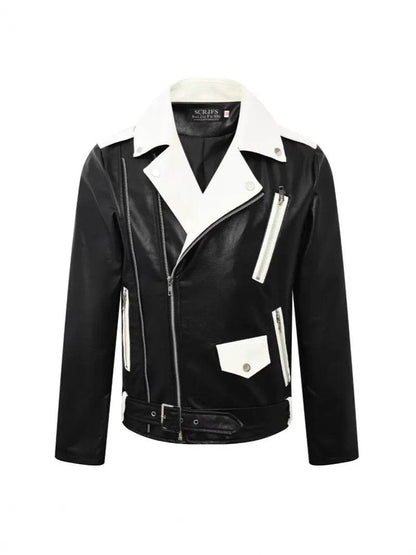 Buy Center Men's Motorcycle Leather Jacket - Slim Fit, Oblique Zipper - Buy Center UK