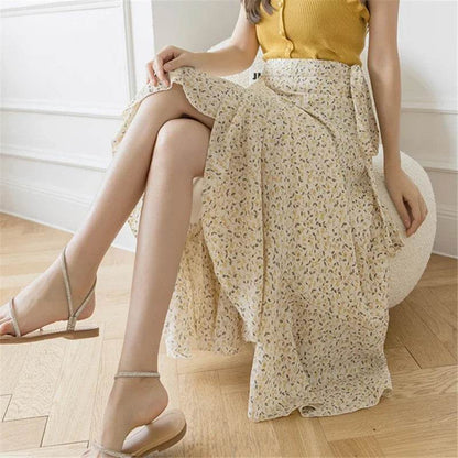 REALEFT Vintage Floral A-line Skirt - High Waist Midi Length - Buy Center UK