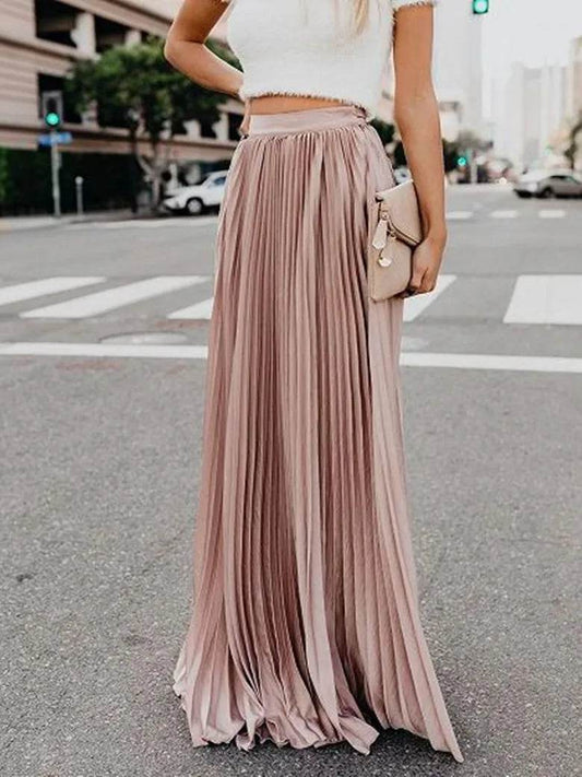 Designer 2024 Pleated Skirt - Women's Elastic Waist Ankle-Length Fashion - Buy Center UK