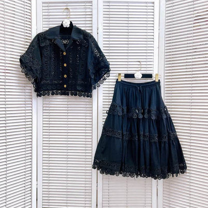 Luxury Hollow Out Dress Two Piece Set - Elegant Summer Outfit - Buy Center UK