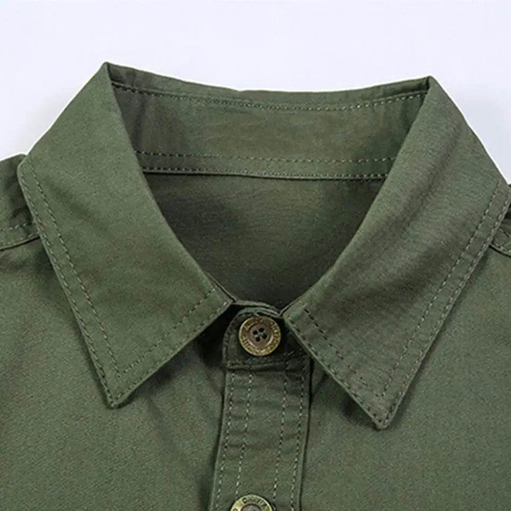 Buy Center Cotton Military Shirt - Slim Fit Short Sleeve with Pockets - Buy Center UK