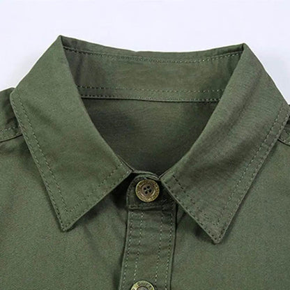 Buy Center Cotton Military Shirt - Slim Fit Short Sleeve with Pockets - Buy Center UK