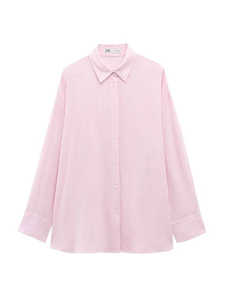 TFMLN Women's Loose Shirt with Belt - Stylish Long Sleeve Blouse - Buy Center UK