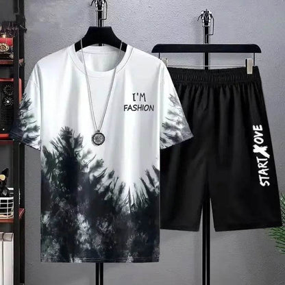 Buy Center Men's Ice Silk T-Shirt & Shorts Set - Gradient Style - Buy Center UK