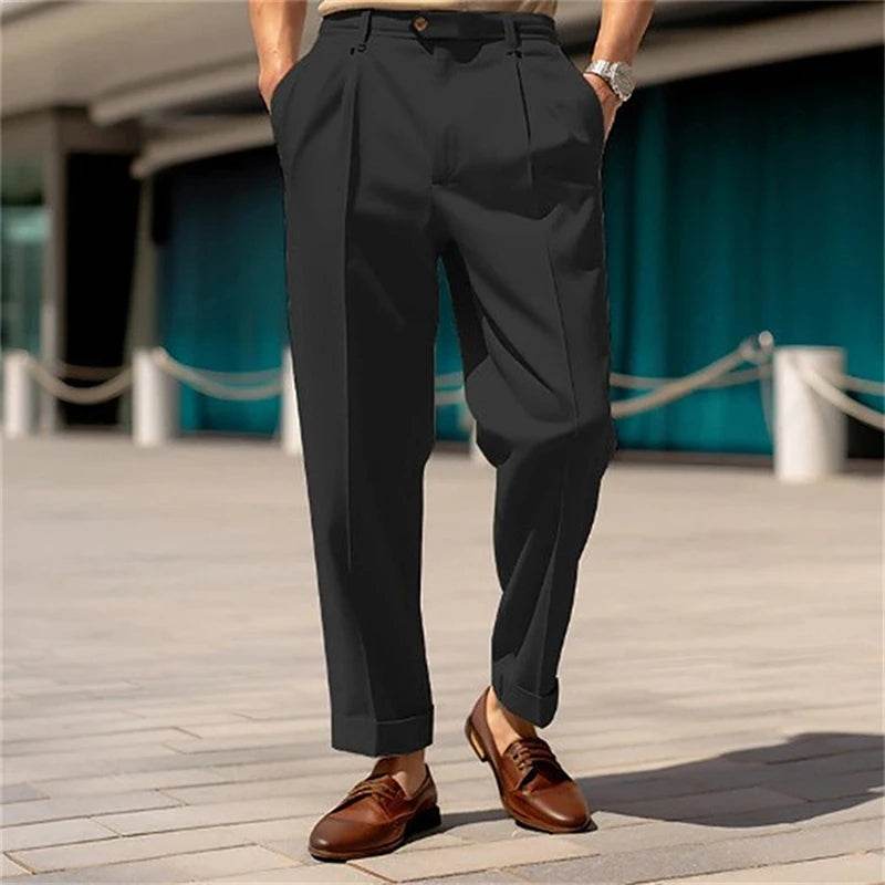 Buy Center Men's Solid Color Suit Pants - Mid Waist Casual Trousers - Buy Center UK