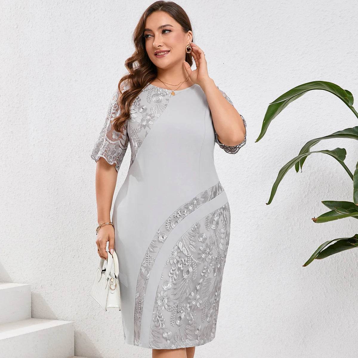 Plus Size Summer Party Dress - Elegant Floral Embroidery for Weddings - Buy Center UK