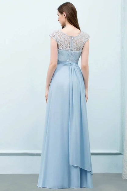 Elegant Light Blue Chiffon Bridesmaid Dress - Cap Sleeve & Lace - Buy Center UK