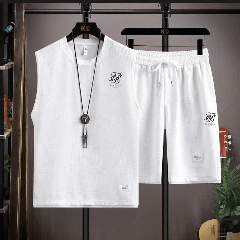 Buy Center Men's Waffle Fabric Vest Set - Breathable Summer Sports Outfit - Buy Center UK